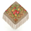Khaki Ethnic Style Retro Tassel Square Scarf Flower Pattern Headscarf Scarf, Size:90 x 90cm