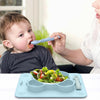 Baby Integrated Suction Cup Grid Food Plate Children Panda Silicon Glue Dishes(With Fork and Spoon Black White)