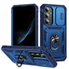 For Samsung Galaxy S25 5G Sliding Camshield TPU Hybrid PC Phone Case with Holder(Navy Blue)