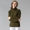Women High Neck Knitted Sweater Long Sleeve Stranded Flower Bottoming Sweater, Size: L(Army Green)