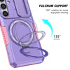 For Samsung Galaxy S25 5G Sliding Camshield MagSafe Holder TPU Hybrid PC Phone Case(Pink Purple)