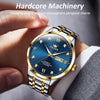 OLEVS 9946 Men Diamond Roman Scale Waterproof Quartz Watch(Blue + Gold)