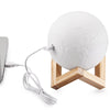 Customized Touch Switch 2-color 3D Print Moon Lamp USB Charging Energy-saving LED Night Light with Wooden Holder Base, Diameter:8cm
