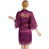 Women Bride Gold Lettering Lace Edge Nightgown, Size:L(Dark Purple)