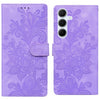 For Samsung Galaxy A35 5G Lace Floral Embossed Magnetic Buckle PU Phone Case With Wrist Strap(Purple)