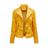 Women Short Leather Jacket Slim Jacket Motorcycle Suit, Size: XXXXL(Lemon Yellow)