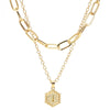 26 Alphabet Double Layer Necklace Hexagonal Letter Pendant Layered Collarbone Chain, Style: I