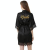 Women Bride Gold Lettering Lace Edge Nightgown, Size:S(Black)