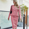 Women V-neck Sweater Half-body Skirt Two-piece Knitting Suit, Size: S(Pink)