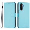 For Samsung Galaxy A56 5G Skin Feel Solid Color Leather Phone Case with Lanyard(Sky Blue)