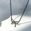 925 Sterling Silver Bowknot Necklace Women All-Match Simple Jewelry(Black)
