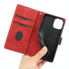 For iPhone 12 mini Grid Stitching Leather Phone Case with Lanyard(Red)