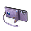 For Samsung Galaxy S25 5G Retro Card Wallet Fold Leather Phone Case with Strap(Purple)