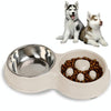 Anti-Choke Slow Feed Cat Bowl, Stainless Steel, White