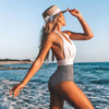 Summer One-piece Backless Lace-Up Ladies Swimsuit Floral-print Halter Bikini, Size: S(Black+Oblique Strip)