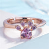 Women Crystal Cute Cat Claw Opening Adjustable Ring Jewelry(Pink diamond Rose gold)