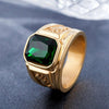 Retro Square Gemstone Carved Dragon Totem Signet Titanium Steel Ring for Men, US Size: 8, Diameter: 18.2mm, Perimeter: 57mm(Green)