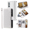 For Samsung Galaxy A36 Grid Texture Zipper Leather Phone Case with Lanyard(White)
