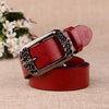 ZK--067 Retro Engraved Buckle Butterfly Print Pin Buckle Leather Belt, Length: 110cm(Red)