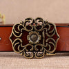 115cm Sunflower Pattern Needle Buckle Women Belt Retro Waist Band Leather Belt(Black)