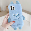 For iPhone 14 Pro Max Cute Monster Plush TPU Phone Case(Blue Hair Monster)