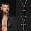 10 PCS Men Vintage Stainless Steel Cross Jesus Pendant Necklace(Cross chain-Gold)