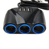 12-24V 3.1A 3 USB Ports & 3 Car Cigarette Lighter Sockets Car Charger