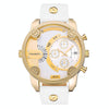 CAGARNY 6819 Fashionable Multifunctional Dual Time Zone Quartz Business Sport Wrist Watch with Leather Band & GMT Time & Calendar & Luminous Display for Men(Gold Case White Strap)