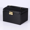 PU Leather Three-Layer Jewelry Box Necklace Storage Display Packaging Box With Handle( Black)