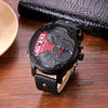 CAGARNY 6820 Men Dual Movement Red Face Leather Strap Quartz Watch(Black)
