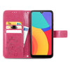 For Alcatel 1L 2021 Four-leaf Clasp Embossed Buckle Mobile Phone Protection Leather Case with Lanyard & Card Slot & Wallet & Bracket Function(Magenta)
