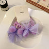 1pair Children Mesh Ball Butterfly Ribbon Hair Bands Ponytail Rubber Band Headband Hair Accessories(Purple)