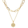 26 Alphabet Double Layer Necklace Hexagonal Letter Pendant Layered Collarbone Chain, Style: R
