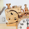 K0931 Retro Clock Ornaments Office Desk Pen Tube Tractor Model Children Toy Alarm(Golden)