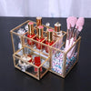Glass Storage Box Manicure Skin Care Cosmetic Brush Tool Desktop Storage Cosmetic Box(Copper)
