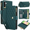 For Samsung Galaxy A56 5G YM016 Rhombic Zipper Card Wallet Leather Phone Case with Lanyard(Green)