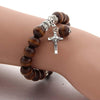 Couple Wooden Beads Elastic Cord Bracelet Alloy Cross Beads(Black)