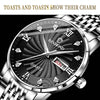 BINBOND B3034 Diamond 30m Waterproof Business Watch Men's Butterfly Buckle Luminous Quartz Watch(Full-gold-Black-Gold Nail)