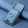 For Samsung Galaxy A14 Retro Cross Leather Ring Vertical Insert Card Bag MagSafe Phone Case(Blue)