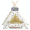 Large Canvas Pet Tent Bed with Cushion, Beige Star, 60x60x70cm