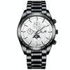 FNGEEN 5800 Men Three Eyes and Six Pins Watch Student Quartz Watch(Black Steel White Surface)
