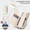 For Samsung Galaxy S22+ 5G Double Flap Zipper RFID Leather Phone Case with Short Lanyard(White)