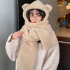 Ladies Autumn and Winter One-piece Plush Warm Bear Hat Scarf, Size: One Size(Two-purpose (Khaki))