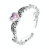 S925 Sterling Silver Retro Flower Heart Women Open Ring