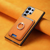 For Samsung Galaxy S25 Ultra 5G Retro Cross Leather Ring Vertical Insert Card Bag MagSafe Phone Case(Yellow)