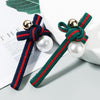 Pearl Hairpin Striped Fabric Pearl Duckbill Clip Bow Side Clip(Green)