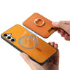 For Samsung Galaxy S24 5G Retro Cross Leather Ring Vertical Insert Card Bag MagSafe Phone Case(Yellow)