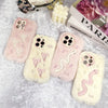For iPhone 14 Snake Embroidery Plush Silicone Phone Case(Bowknot And Beige)