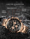 OCHSTIN Augusten 6103B Multi Function Quartz Watch Sports luminous Waterproof Watch Calendar Steel Band Men  Watch(Gold)