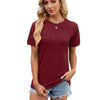 Summer Women Round Neck Flower Lace Patchwork Short Sleeve T-Shirt, Size: XL(Wine Red)